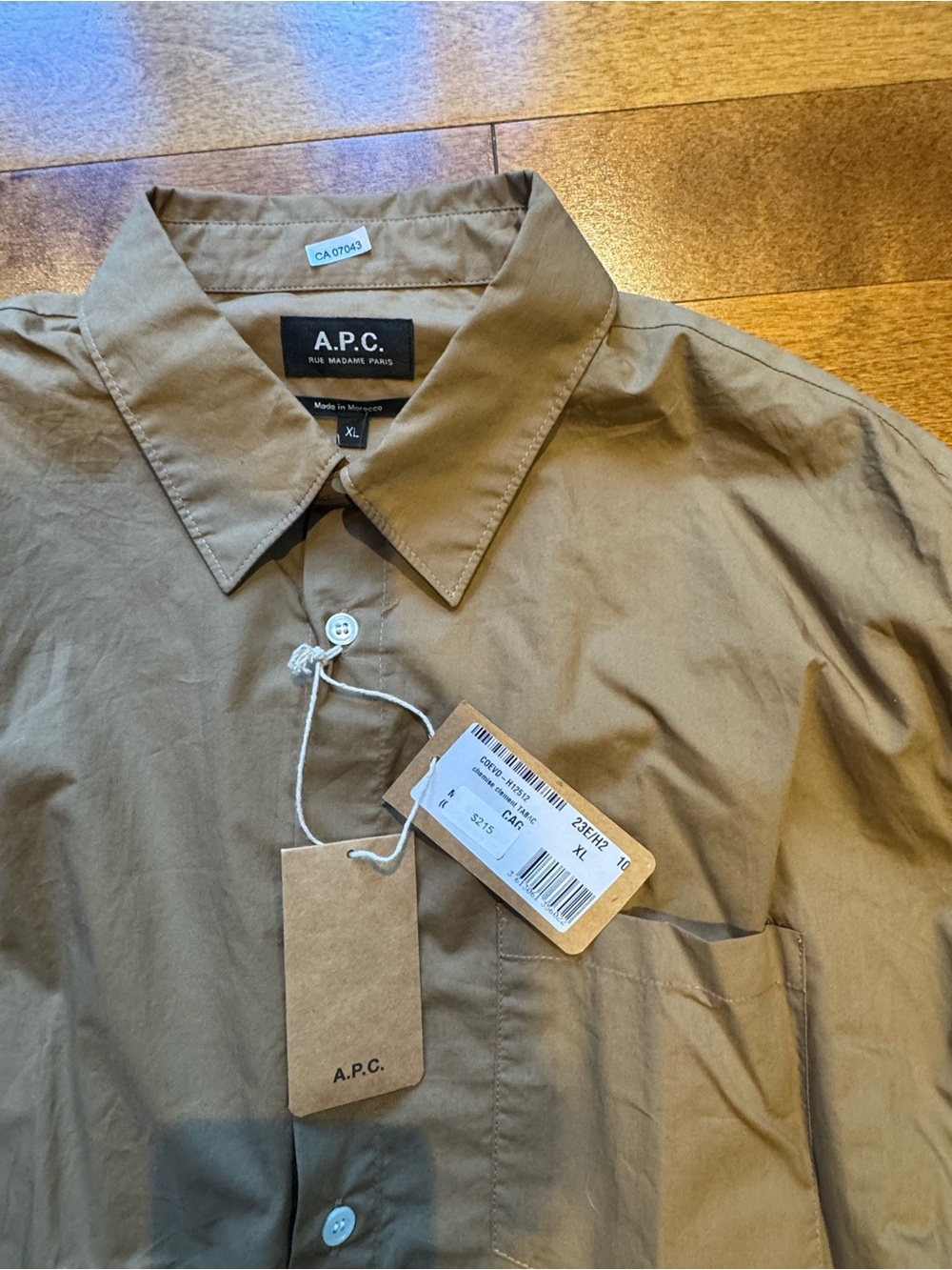 A.P.C. Men’s Khaki Button-Down Cotton Shirt